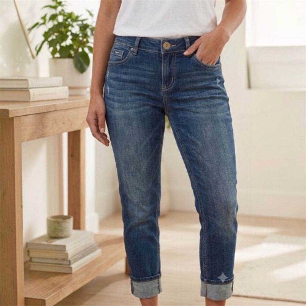 DKNY Jeans Womens Sz 5 low rise Capri Cropped Cuffed Y2K Biker Indie Sleaze